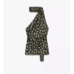 Zara Olive Halter Top with Cream Polka Dots
